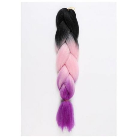 Канекалон трёхцветный, гофрированный, 60 см, 100 гр, цвет чёрный/светло-розовый/фиолетовый(#CY3)