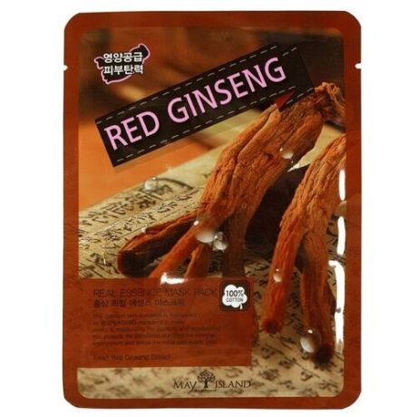 MAY ISLAND тканевая маска Real Essence Red Ginseng с экстрактом корня красного женьшеня, 25 мл, 5 шт