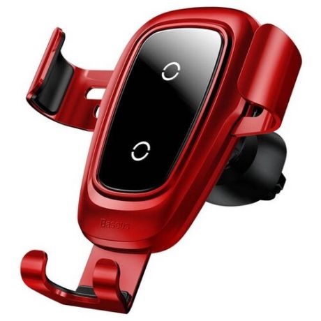 Автомобильный держатель для телефона Baseus с беспроводной зарядкой, в воздуховод / 10 Вт / красный