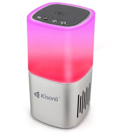 Портативная колонка Kisonli Q6, Bluetooth, с подсветкой, 5 Вт, Серебристая