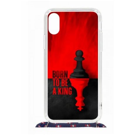 Чехол на Apple iPhone X Kruche Print MagSafe Magrope Born to be a King/накладка/с рисунком/прозрачный/на шею/бампер/противоударный/магсейф/с шнурком