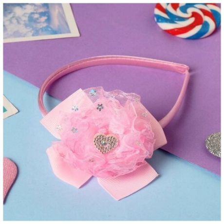 Ободок для волос "Июлия" сердце сверкание, 8х6 см, розовый