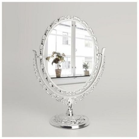 Зеркало настольное «Ажур», двустороннее, с увеличением, зеркальная поверхность 9 × 12 см, цвет серебряный