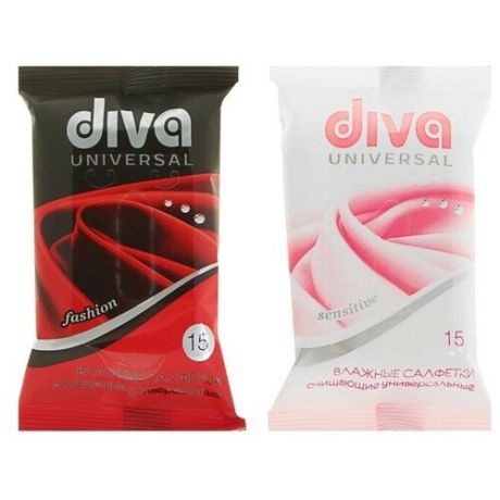Влажные салфетки Diva Mini, универсальные, очищающие, 15 шт.