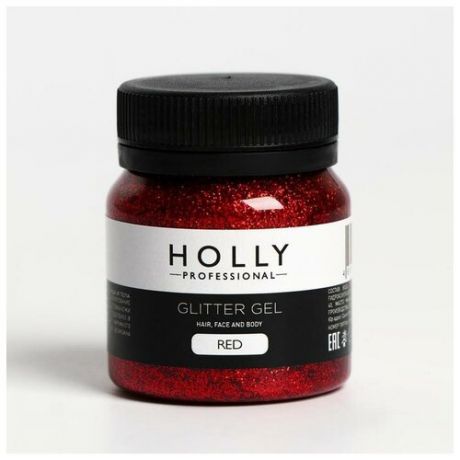 Декоративный гель для волос, лица и тела GLITTER GEL Holly Professional, Red, 50 мл