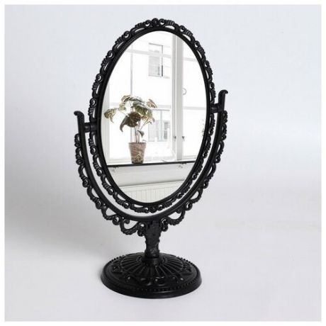 Зеркало настольное «Ажур», двустороннее, зеркальная поверхность — 11 × 16 см, цвет чёрный