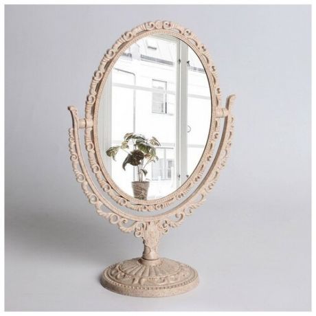 Зеркало настольное «Ажур», двустороннее, с увеличением, зеркальная поверхность 11,5 × 15 см, цвет бежевый