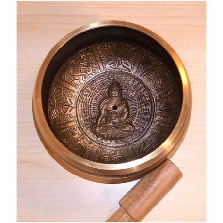 Чаша поющая тибетская 7 металлов с барельефом 11см литая ручная работа + резонатор, настройка чакр, гармонизация, исцеление, медитация