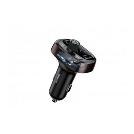 Автомобильное зарядное устройство BASEUS T typed S-09, 2*USB, 3.4A, темный кофе, дисплей + Bluetooth, FM, SD/TF