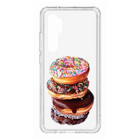 Чехол на Xiaomi Mi Note 10 Lite Kruche Print Donuts/накладка/с рисунком/прозрачный/бампер/противоударный/ударопрочный/с защитой камеры