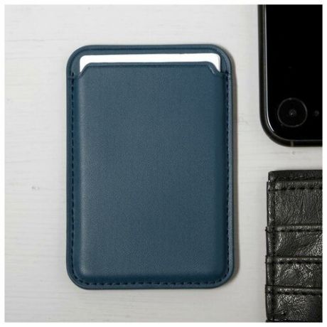 Кожаный чехол-бумажник LuazON, поддержка MagSafe для iPhone 12/13/Pro/mini/Pro Max, синий