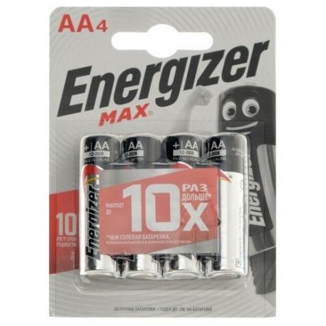 Батарейка алкалиновая Energizer Max, AA, LR6-4BL, 1.5В, блистер, 4 шт.
