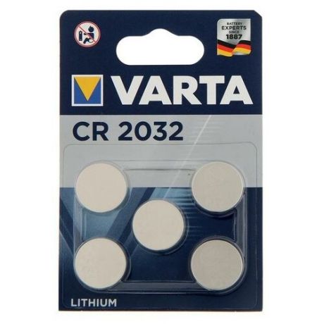 Батарейка литиевая Varta, CR2032-5BL, 3В, блистер, 5 шт.