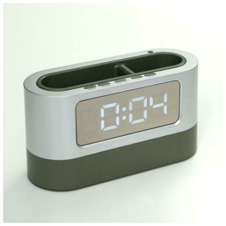 Часы-органайзер под ручки, с календарём,будильником,секундомером, белые цифр,3 бат,3ААА, USB