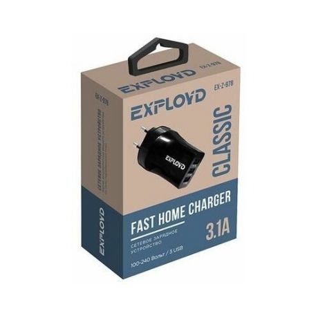 ЗУ для смартфонов EXPLOYD EX-Z-978 Сетевое ЗУ 3.1A 3хUSB чёрный