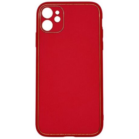 Кожаный чехол с золотыми вставками для iPhone 12, Красный, iGrape