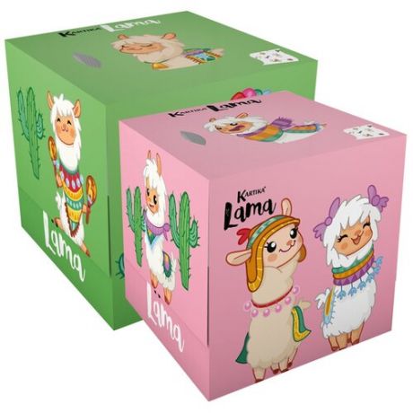 LAM- FC-01/2395 Набор Салфетки бумажные "Лама" с рисунком (розовый+зеленый), 2 шт, World Cart