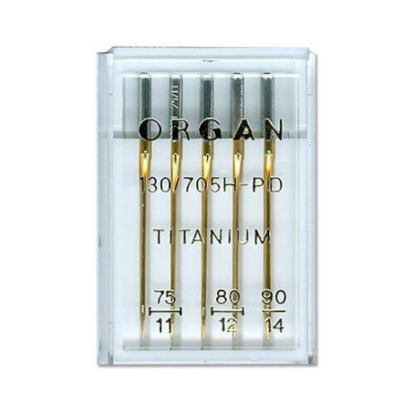 Иглы для бытовых швейных машин "Organ Needles" (титаниум), ассорти, 5 штук, арт. 130/705H-PO
