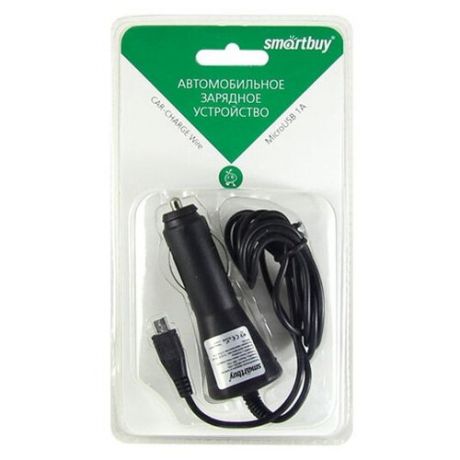 Автомобильное зарядное устройство Smartbuy MicroUSB, 1А, кабель 1.5 м, черное