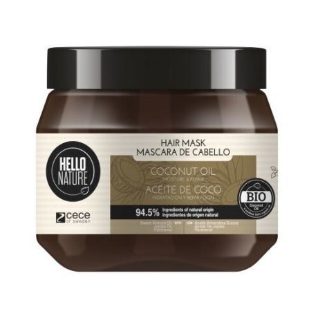 HELLO NATURE COCONUT OIL Маска для волос с кокосовым маслом увлажнение и восстановление, 250 мл