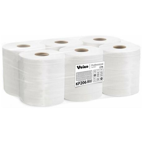 Полотенца бумажные двухслойные в рулонах с центральной вытяжкой, листы 25x20 см, рулон 180 м, белый цвет, Veiro Professional Comfort