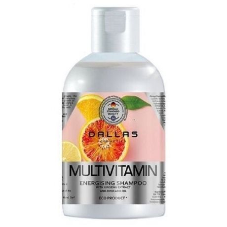 Мультивитаминный энергетический шампунь Multivitamin с экстрактом женьшеня и маслом авокадо Dallas, 500 мл