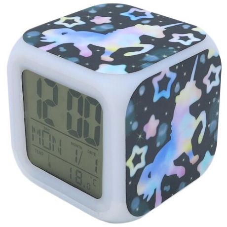Часы с термометром Михи Михи Единорог с подсветкой №22 MM09415, белый/черный