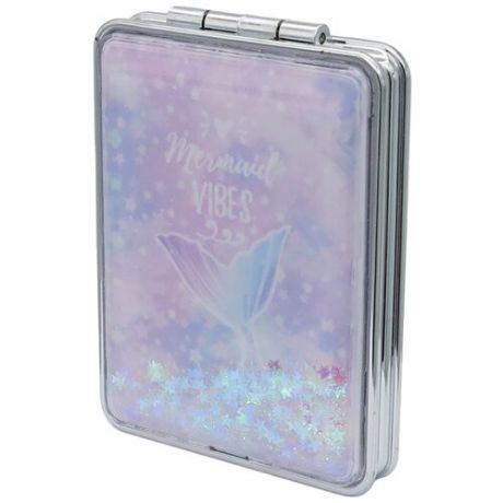 Зеркало косметическое карманное Михи Михи Русалочка прямоугольное с блестками серебристый/розовый