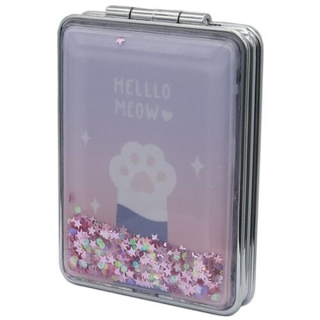 Зеркало косметическое карманное Михи Михи Кошачья лапа прямоугольное с блестками розовый