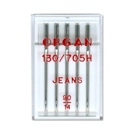 Иглы для бытовых швейных машин "Organ Needles" (для джинсы), №100, 5 штук, арт. 130/705H