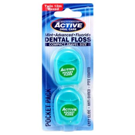 Beauty Formulas зубная нить Active Pocket c фтором и мятным вкусом, 2 шт.