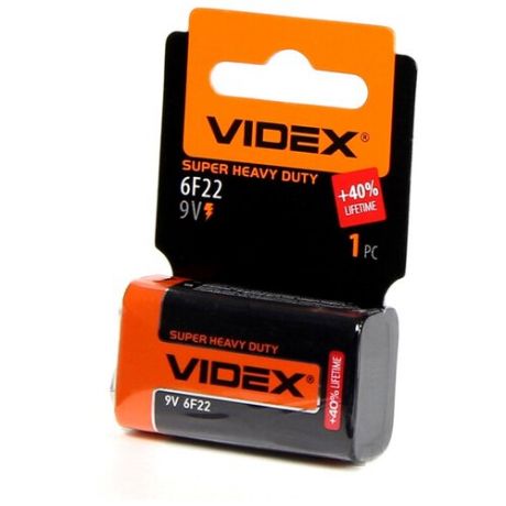 Батарейка крона - Videx 6F22 9V VID-6F22-1SC (1 штука)
