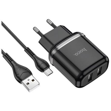 Сетевое зарядное устройство + кабель Micro USB HOCO N4 2USB 2.4A 1м черный