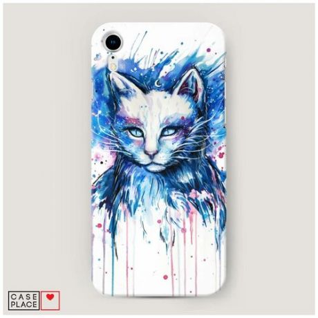 Чехол Пластиковый iPhone XR (10R) Кот синяя краска