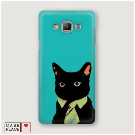 Чехол Пластиковый Samsung Galaxy A5 Черный кот в галстуке