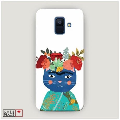 Чехол Пластиковый Samsung Galaxy A6 Кот с цветами