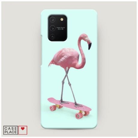 Чехол Пластиковый Samsung Galaxy A91 Фламинго на скейте
