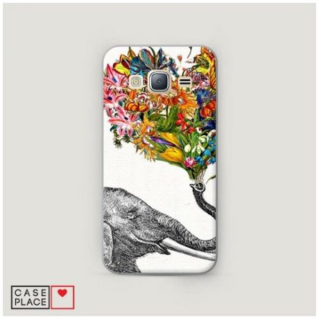 Чехол Пластиковый Samsung Galaxy J3 2016 Слон с цветами
