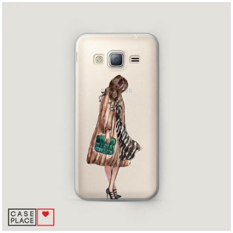 Чехол Пластиковый Samsung Galaxy J3 2016 Девушка с зеленой сумкой