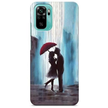 Пластиковый чехол "Влюбленная пара под зонтом" на Xiaomi Redmi Note 10 / Сяоми Редми Нот 10