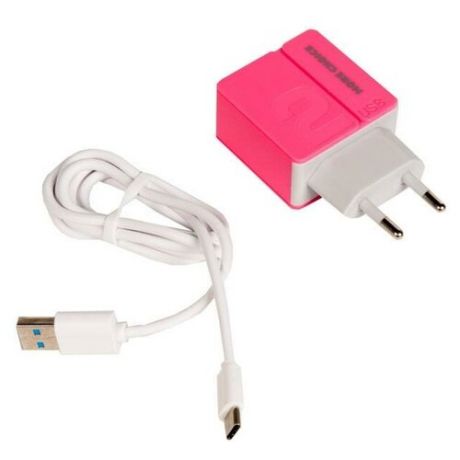 Зарядное устройство More choice NC46a, два разъема USB, кабель Type-C, 5V, 2.4A, розовый