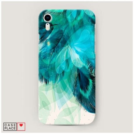 Чехол Пластиковый iPhone XR (10R) Голубые перья