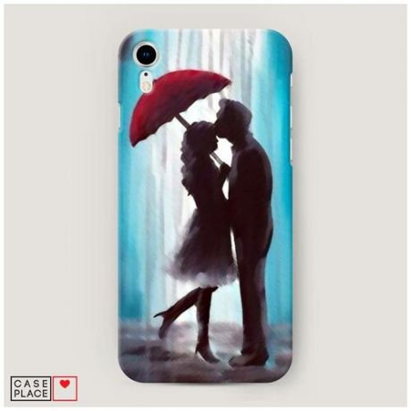 Чехол Пластиковый iPhone XR (10R) Влюбленная пара под зонтом