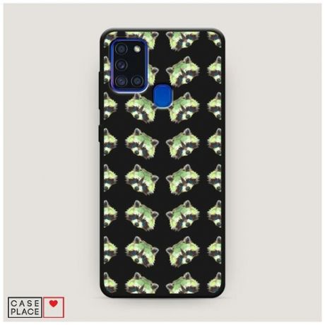 Чехол силиконовый Матовый Samsung Galaxy A21s Мордочки енотов фон