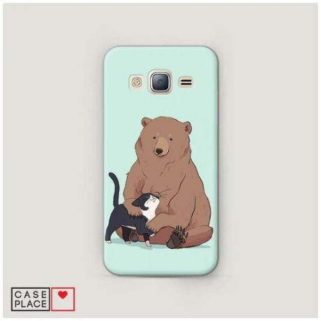 Чехол Пластиковый Samsung Galaxy J3 2016 Медведь и кошка дружба