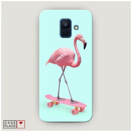Чехол Пластиковый Samsung Galaxy A6 Фламинго на скейте