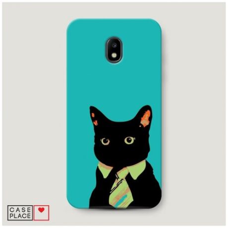 Чехол Пластиковый Samsung Galaxy J3 2017 Черный кот в галстуке