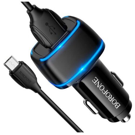 АЗУ USB 2.4A 2 USB порт BOROFONE BZ14 Max кабель MicroUSB черный