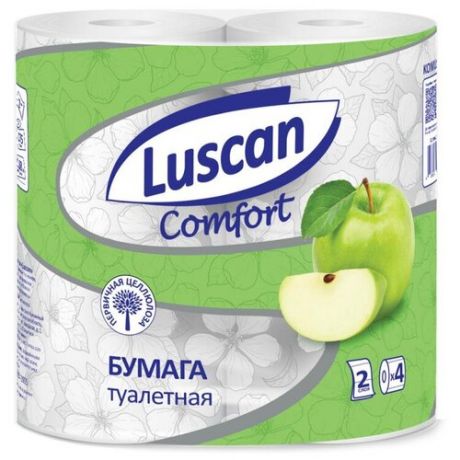 Бумага туалетная Luscan Comfort 2сл бел с зел тисн яблок 100%цел 21,9м4р/уп 4 шт.