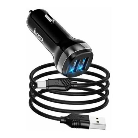 Автомобильное зарядное устройство + кабель Type-C USB Z40 2USB 2,4A черный HOCO